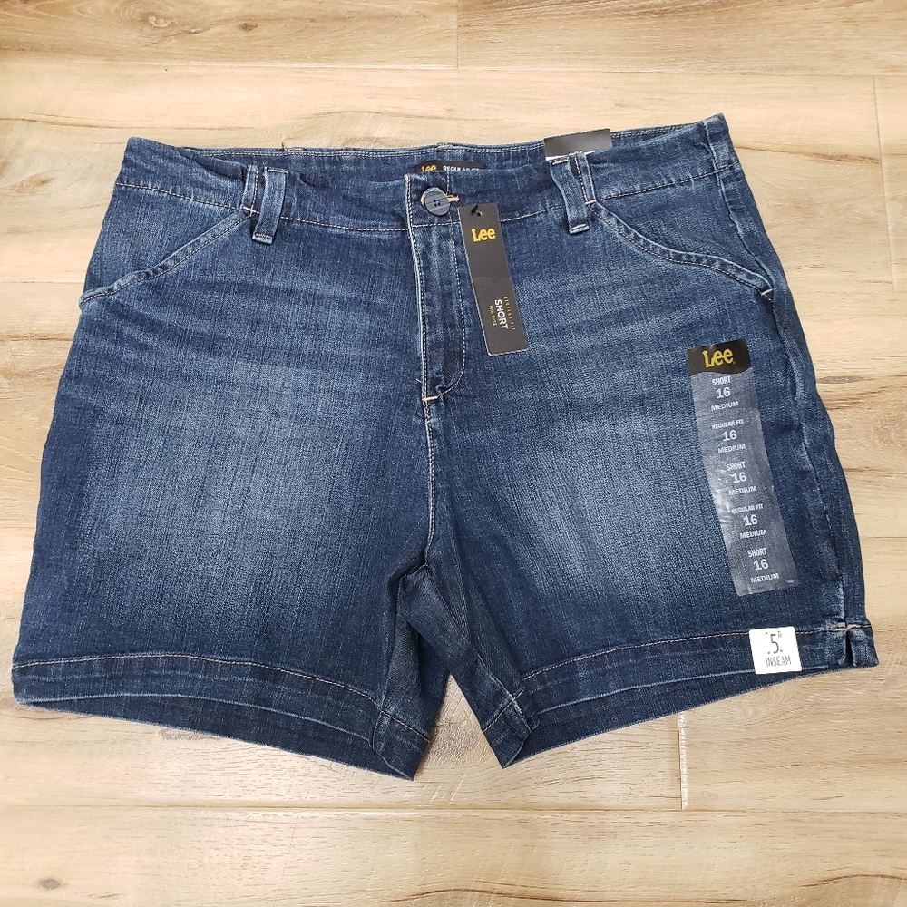 Lee Regular Fit Midrise Blue Shorts 5" Inseam Size 16